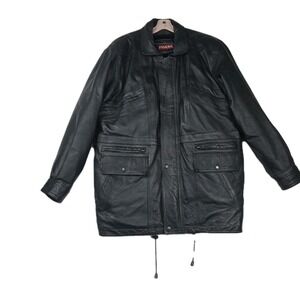Vintage Phase Two 2 Leather Jacket Black Men's Size Medium‎ Button Full Zip